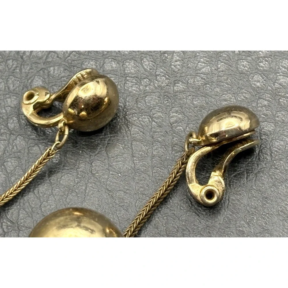 Vintage Monet Ball Dangle Drop Bead Earrings Clip-On Gold Tone